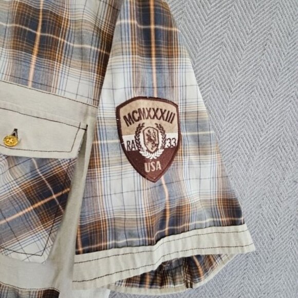 Red Ape Men's 3XL Brown Button-Front Short Sleeve Shirt Gold Buttons EUC ANC - Picture 8 of 13